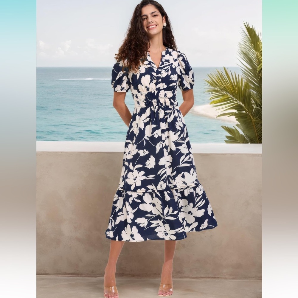 Floral midi dress with pockets